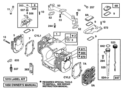 Cylinder,cyl Heads,piston Diagram and Parts List for 402417-0640-XX  Briggs and Stratton Engine